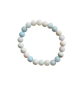 Natural Amazonite Bracelet for Women & Girls – Calming Blue Crystal Beads, 8mm Stretch Healing Stone for Stress Relief & Peace