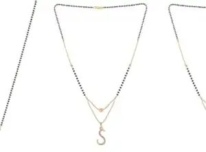 Gold Plated Traditional Black Bead Single Line American Diamond Pendant Mangalsutra for Women(Combo) Pack of 3 MS-19-1-52