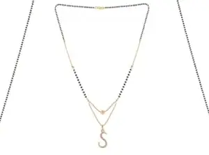 Gold Plated Traditional Black Bead Single Line American Diamond Pendant Jewellary set for Women(Combo) Pack of 3 MSCN-32-1-40- od