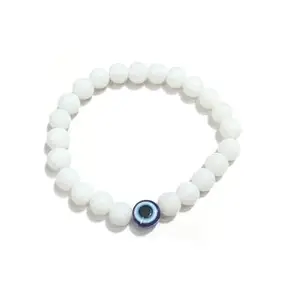 white jade Bracelet Evil Eye Bracelet Crystal Stone 8mm Round Bead Bracelet for Reiki Healing and Crystal Healing Stone