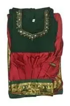 Butter Buds Women Readymade Vishu Traditional Handworked Fully Stitched Vichitra Silk Top Blouse With Narayanpet Skirt Set (Pavadai And Blouse Set) (Rust Orange, L)