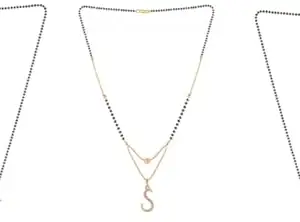 Gold Plated Traditional Black Bead Single Line American Diamond Pendant Jewellary set for Women(Combo) Pack of 3 MSCN-24-1-24-