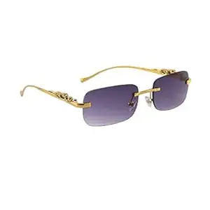 Dervin Leopard Decorated Arms Rimless Rectangle Sunglasses for Men and Women