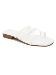 Creattoes Women Casual Flat Sandals White-W-2410