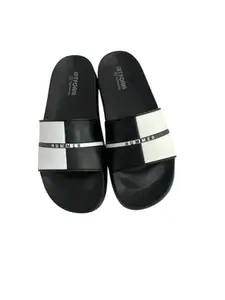 RAJU FOOTWEAR Men's Casual Walking Everyday Use Slider & Slipper || Lightweight Design Slider & Slippers For Men's & Boy's || Cushioned Footbed Flip Flops for Men || Stylish & Waterproof. (Black & White, UK Footwear Size System, Adult, Men, Numeric, Medium, 10)