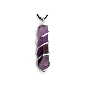 ASTROGHAR Natural Amethyst Wire Wrapped Pointed Pencil Shaped Crystal Purple Pendant For men And Women