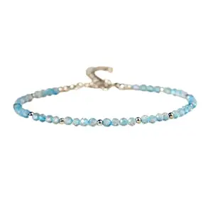 RRJEWELZ Blue Topaz Bracelet for Men & Women – 2mm Round Faceted Blue Beads – 7 inch adjustable with Silver Plated Clasp – Healing, Fashion, Gift, Spiritual, Yoga|LCBR_RR_01670