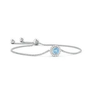 AAMRAPALI SILVER GEMS AAMRAPALI Bezel-Set Aquamarine Bolo Bracelet with Zircon Halo - Aqua | Luxury Bracelet, Handcrafted Jewelry with Timeless Elegance, Fashion Accessory in Aqua colour in Silver plating