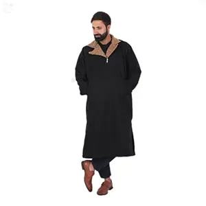 Modest Attires Regular Fit Fleece Blazer Mens Koshur Pheran, Coat Collar Furr Phiran, Outdoor & Casual pheran, Traditional Kashmiri pheran (Black 2, L)