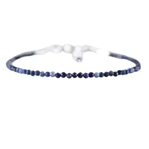 LKBEADS Silver Plated Bracelet with Multicolor Faceted Dumortierite Beads – Round 2-2.5mm – 7 inch Adjustable – For Men & Women|LK_STACK_02379