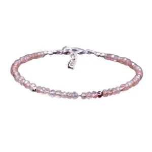 LKBEADS Silver Plated Bracelet with Pink Faceted Rose Quartz Beads – Round 3mm – 7 inch Adjustable – For Men & Women|LK_STACK_05863