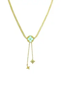 Korean Style Necklace with Enamel Flower Pendant, Gold-Plated Snake Chain, Star and Diamond Charms