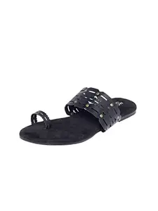 MONROW Kaia Leather Flat for Women, Black, 8-UK | Casual & Formal Sandals | Stylish, Comfortable & Durable | Occasion Wear