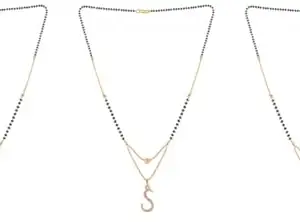 Gold Plated Traditional Black Bead Single Line American Diamond Pendant Jewellary set for Women(Combo) Pack of 3 MSCNC-53-1-9- New