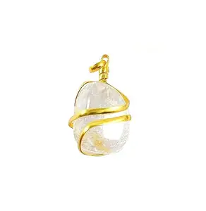 Clear Quartz Tumbled Healing Golden Necklace Healing Crystals Pendant