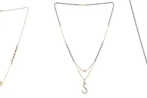 Gold Plated Traditional Black Bead Single Line American Diamond Pendant Jewellary set for Women(Combo) Pack of 3MCN-34-1-26-/