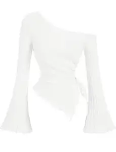 SILES FASHION Women’s Apricot Drawstring Bell Sleeve Top – Polyester for_Casual Wear_54