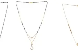 Gold Plated Traditional Black Bead Single Line American Diamond Pendant Mangalsutra for Women(Combo) Pack of 3 MS-28-1-27