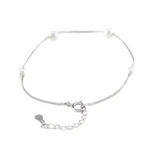 Miss Highness Miss Highness Women's Tiny Single Line Silver Pearl Bracelet (FBA)