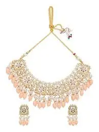 Copper & Gold Plated Traditional Designer Jade Fashion Jewellery Stone Golden Necklace for Women,Traditional jewel set 250113