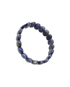 Natural Sodalite Stone Beaded Bracelet, Blue and Grey, Tumbled Gemstone