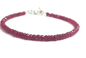 Natural Ruby Jade Beads Jewelry Bracelet, Ruby 6mm, Faceted Beaded Tiny 8" Bracelet July birthday gift For Her