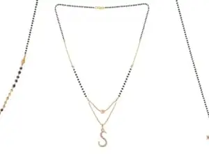 Gold Plated Traditional Black Bead Single Line American Diamond Pendant Jewellary set for Women(Combo) Pack of 3MCN-25-1-42-/