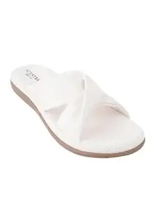 scentra fashion Women's Cross-Strap Slip-On Flat Sandals – Comfortable, Stylish, and Perfect for Daily, Work, and Casual Wear (White, UK Footwear Size System, Adult, Women, Numeric, Medium, 4)