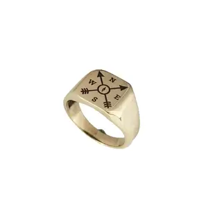 Brass Compass Signet Ring, Men's Compass Ring North Star Compass Signet Ring, Navigation Ring, Travel/Adventure Ring, North Star Ring
