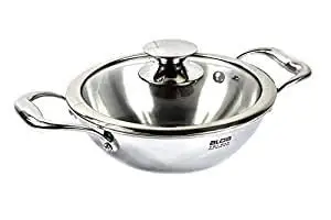 ALDA Vitale Triply Stainless Steel Cookware 18cm 1.2ltr Wok pan with Glass Lid - 5 Years Warranty Induction Friendly price in India.