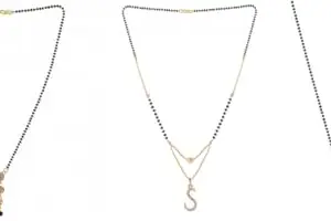 Gold Plated Traditional Black Bead Single Line American Diamond Pendant Jewellary set for Women(Combo) Pack of 3 MSCN-17-1-9- od