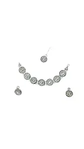 SHYAM DESIGENER JWELLWERS Elegant Oxidised Silver Necklace Set – Perfect for Navratri Glam