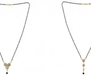 Gold Plated Traditional Black Bead Single Line American Diamond Pendant Mangalsutra for Women(Combo) Pack of 2MS-2-54-6