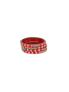 1st Time Modern Glass Bangle/Kada- Perfect For Party, Wedding, Celebrations And Functions, Pack Of 4, Red- J42