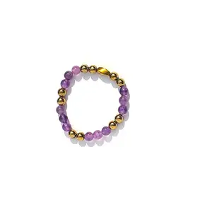 Arka Surya Crystals Empowering Amethyst & Pyrite 8mm Bead Bracelet with Hematite Charm for Harness the Power of Crystals