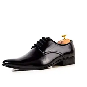 CLIFF FJORD Men's Faux Leather Lace Up Formal Derby Office Shoes | Hand Painted Patina Finish (Black, Numeric_6)