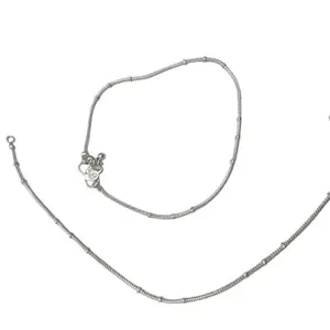 Light wight German silver-toned traditional anklets Silver plated 2-Piece Set-free Size -01