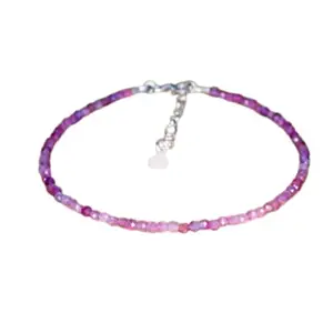 LKBEADS Silver Plated Bracelet with Pink Faceted Pink Tourmaline Beads – Rondelle 2mm – 7 inch Adjustable – For Men & Women|LK_STACK_05518