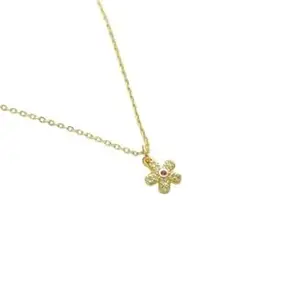 SSTRINGZ 14K Gold-Plated Flower Pendant Necklace for Women, with Crystals