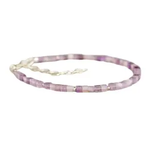 LKBEADS Amethyst Bracelet with Silver Plated Clasp – 2mm Cube Beads – Smooth Cut – 7 inch adjustable – Healing, Fashion, Gift, Spiritual, Yoga|LK_STACK_00212