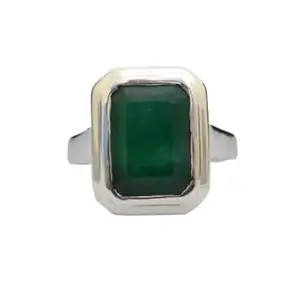 VDesign Rare Emerald Silver Ring 5 Carat Emerald Stone Ring Panna Stone Original Certified 5.25 Ratti Ring Panna Anguthi Best A1 Quality Panna ki Anguthi For Men & Women