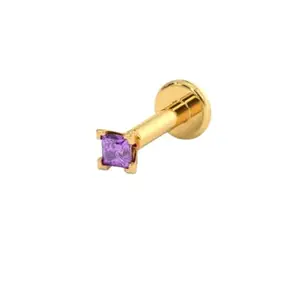 Blustone Intense Purple Stone Nose Pin 22K Gold Original Certified By Lab जमुनिया स्टोन नोज पिन ओरिजिनल सर्टिफाइड Princess Cut AA++ Quality Naak Ki Laung Sone Ki Wear It For Traditional Purpose