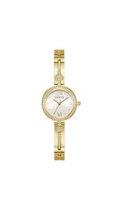GUESS Stainless Steel Women White Analog Round Dial Watch- Gw0655L2, Gold Band