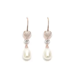 Chopda's Pure Silver Graceful 925 Sterling Silver Pearl Drop Earrings with Rose Gold Plating