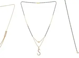 Gold Plated Traditional Black Bead Single Line American Diamond Pendant Jewellary set for Women(Combo) Pack of 3 MSCN-36-1-14-