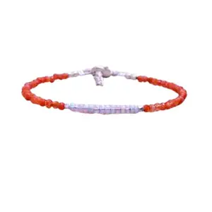 LKBEADS Ethiopian Opal & Sunstone bracelet with Silver clasp - 3mm Rondelle beads- Faceted & Smooth Cut -7 Inch Adjustable Bracelet– Healing, Fashion, Gift, Spiritual, Yoga|LK_STACK_07561