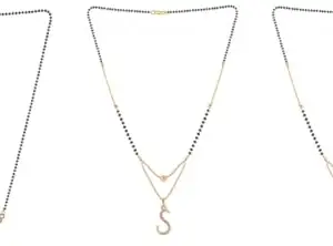 Gold Plated Traditional Black Bead Single Line American Diamond Pendant Jewellary set for Women(Combo) Pack of 3MCN-28-1-52-/
