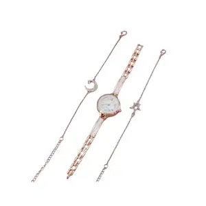 Gilded Harmony: Rosegold Analog Watch & Bracelet Trio for Girls and Women (3PC Combo)