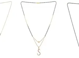 Gold Plated Traditional Black Bead Single Line American Diamond Pendant Jewellary set for Women(Combo) Pack of 3 MSCN-45-1-24-