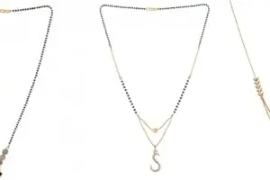 Gold Plated Traditional Black Bead Single Line American Diamond Pendant Jewellary set for Women(Combo) Pack of 3 MSCN-3-1-29-